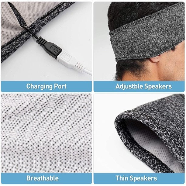 2-in-1 Sports & Sleep Bluetooth Headband �Wireless Music Headphones with Built-in Mic, Elastic Eye Mask for Workout, Travel & Relaxation