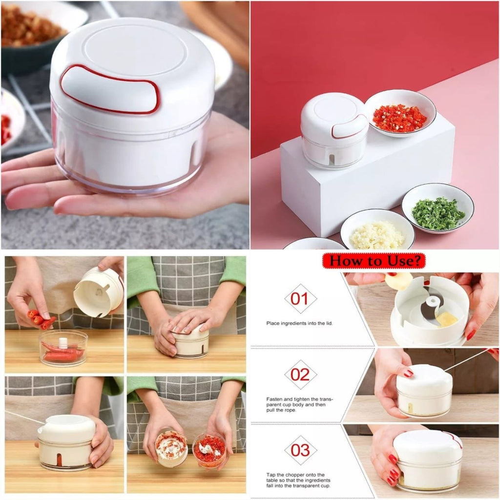Mini Food Chopper �Hand-Powered Meat Grinder, Mincer, Mixer & Blender for Fruits, Vegetables, Nuts, and Meat | Powerful & Portable Kitchen Tool