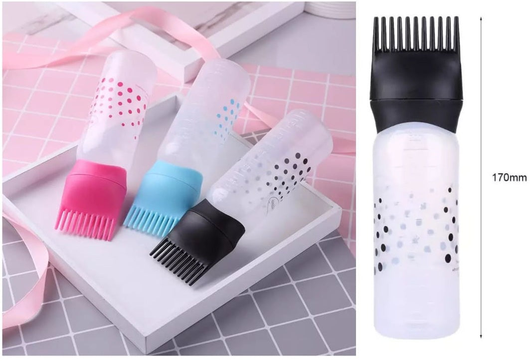 Hair Oil Comb Applicator Bottle with Graduated Scale �Professional Hair Coloring, Oiling & Scalp Treatment Tool ~ Random Color (1Pc)
