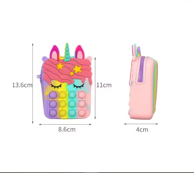 Small Sleepy Unicorn Star Pop Fidget Bag With Long Ribbon Strap Silicone Multi Purpose Storage Accessory (Random Color)