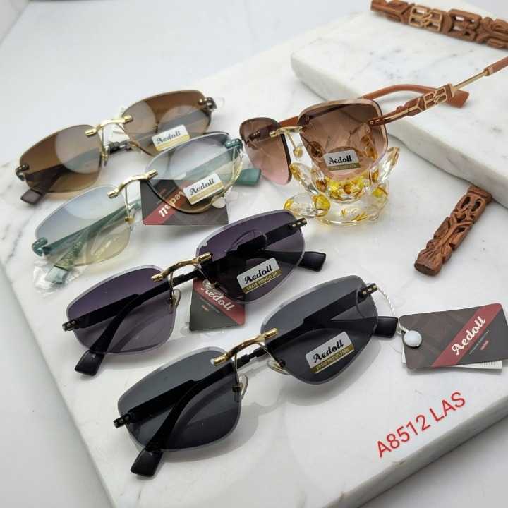 A8512 LAS - Ladies Fancy Rimless Sunglasses Stylish Fashion Eyewear - Gold Frame / Brown Gradient Lens