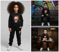 Black Printed Kids Tracksuit | Winter Fleece Sweatshirt & Trouser Set �Warm, Soft & Stylish Winter Garments for Boys & Girls Small