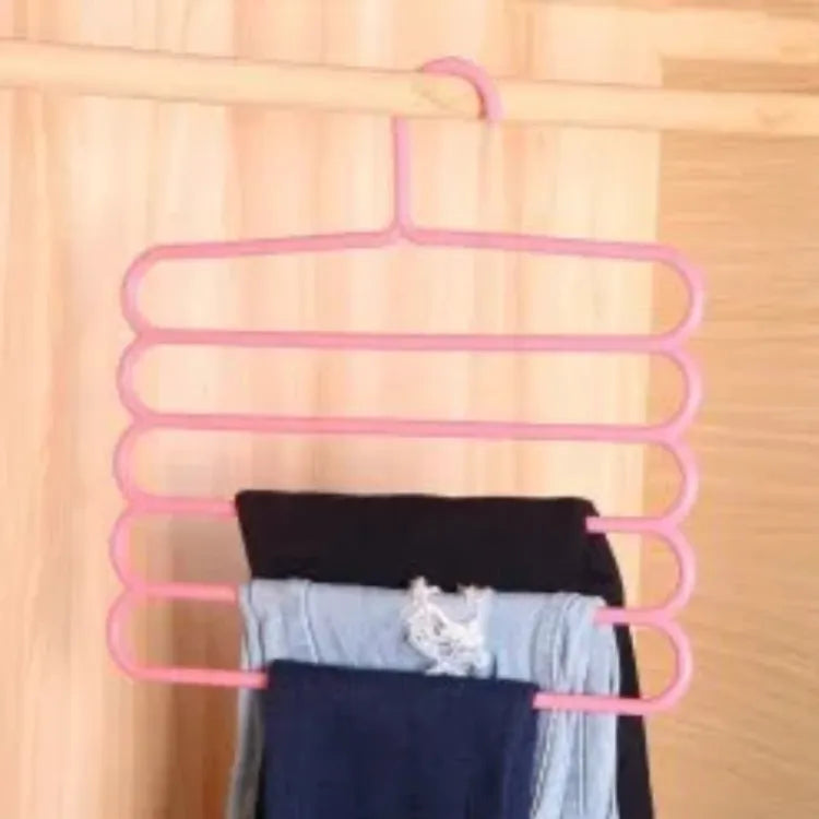 5 Layer Magic Hangers Hanger: Anti-Slip Multi-Purpose and Multi-Functional Magic Multiple Layer Trousers Hangers Hanger - Multifunction Pants Closet Belt Holder Rack S-Type 5 Layers Saving Space Hangers Hanger
