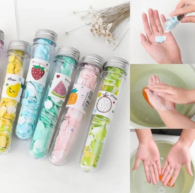 Portable Mini Paper Soap Sheets in Test Tube Bottle �Travel-Friendly Disposable Handwash Sheets for Kids & Adults | Pocket Soap Flakes for School, Office, Outdoor, Camping & Travel