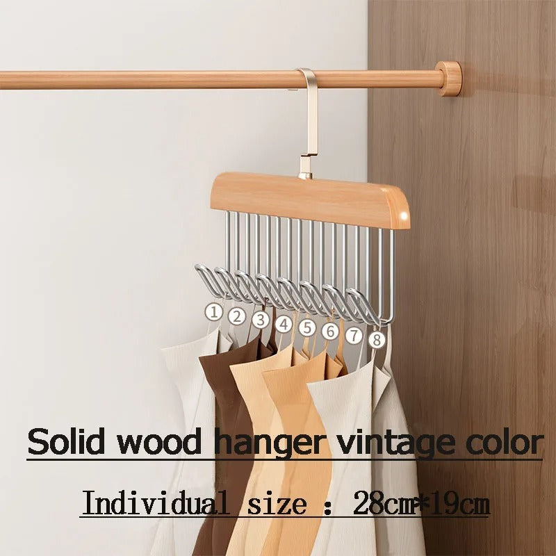 8 Hooks Multi-function Wooden Caps, Belts, Tie Hanger �Strong No Trace Storage Rack