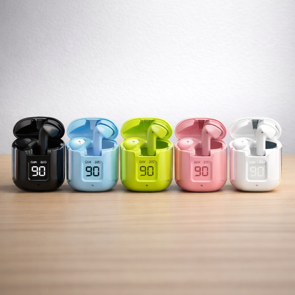 Air31 TWS Wireless Earbuds �Crystal Clear Transparent Shell Earphones with LED Digital Power Display and Bluetooth V5.3 - Random Color