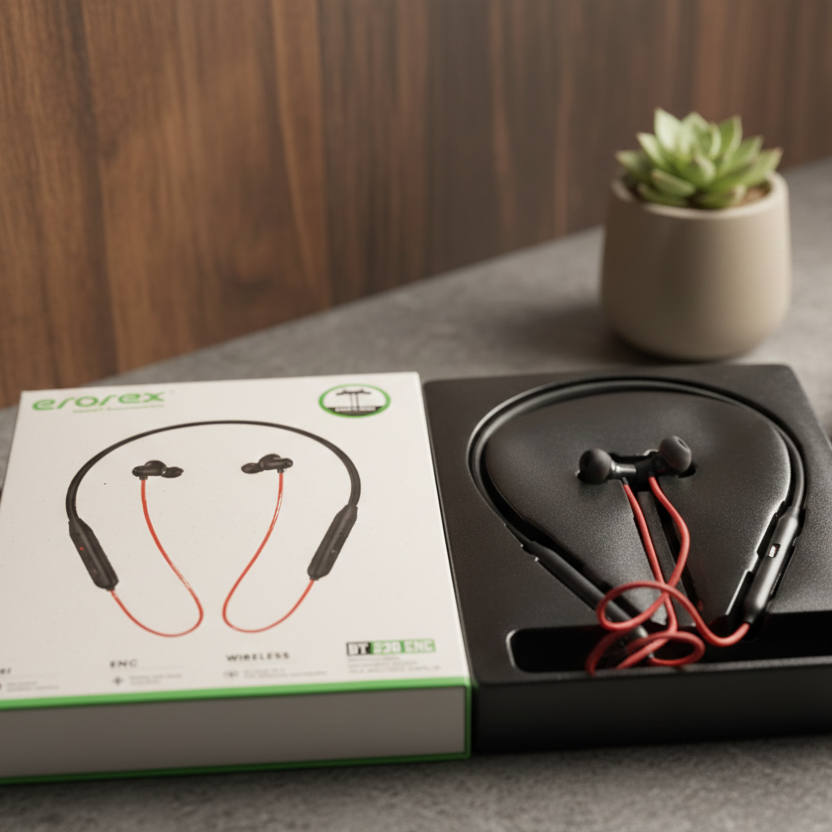 EroreX BT E20 ENC Wireless Neckband Earphones �Noise Cancellation, Bluetooth 5.3, Magnetic Design & Long Battery Life