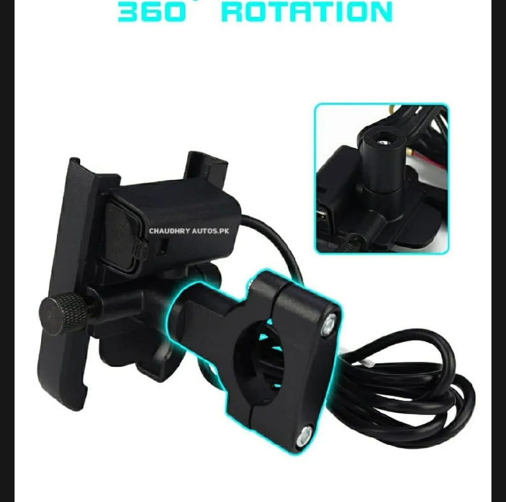 Motorcycle Mobile Holder With Charger Aluminium Body Durable And Convenient