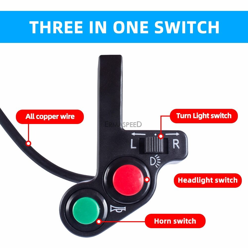 Universal Motorcycle Handlebar Switches ON/OFF Button Connector Horn Turn Signal Lights Head Spot Light Switch