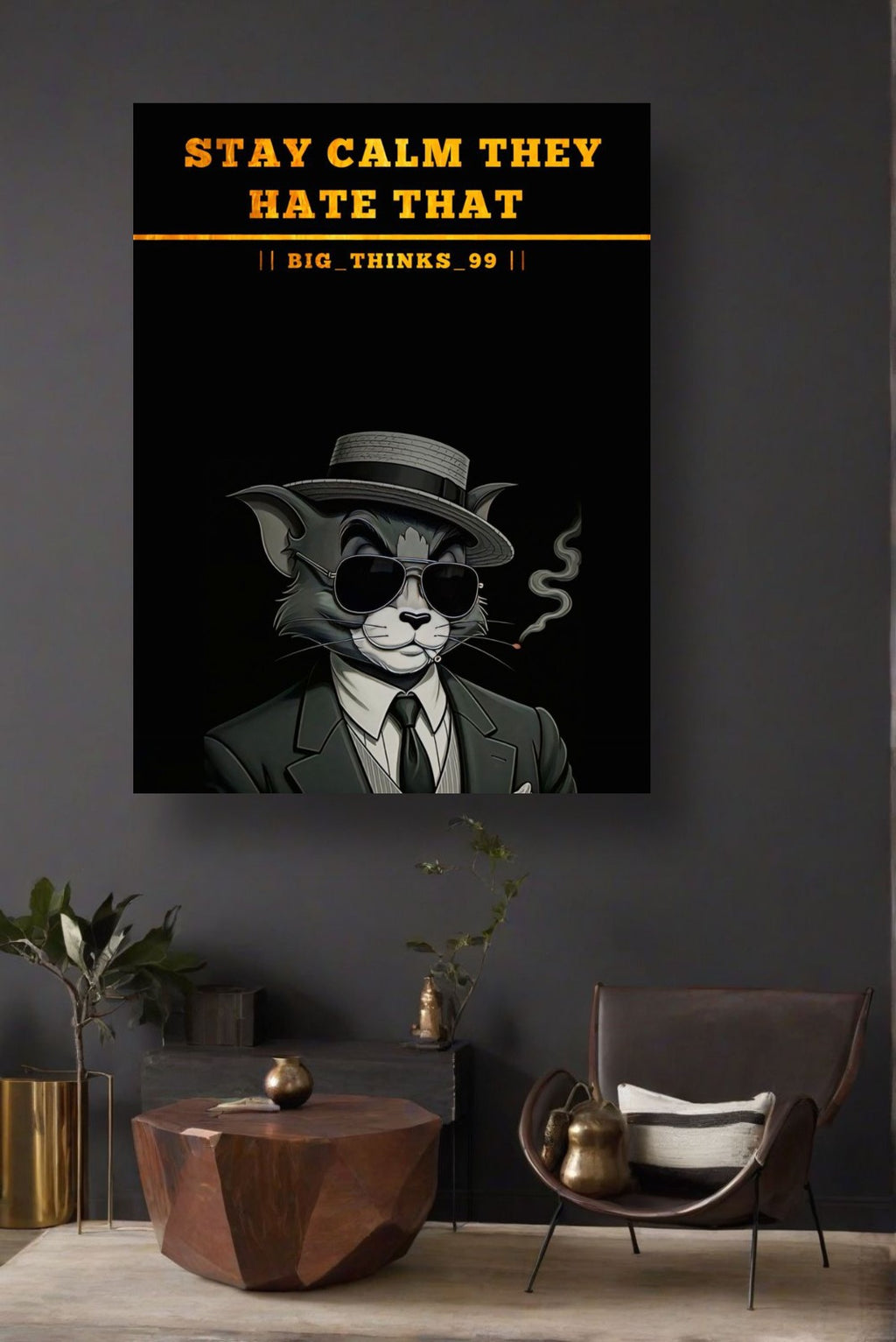 Stay Calm They Hate That�Framed Wall Art �Stylized Cat Portrait with Quote, 12x16
