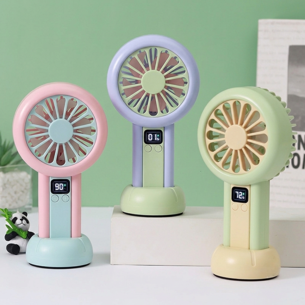 LED Digital Display Rechargeable Mini Fan �Portable USB Handheld Fan with 100-Speed Control, Real-Time Battery Indicator | Random Color