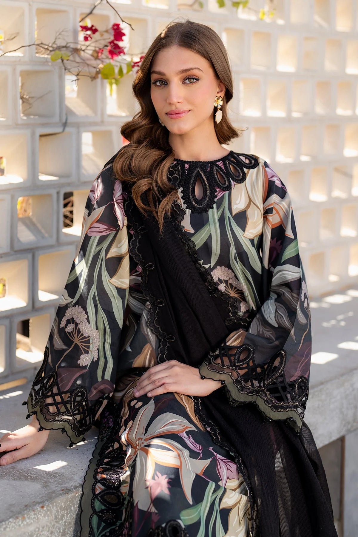 All-Over Printed Embroidered Black Lawn Dress with Chiffon Dupatta �Unstitched Summer Collection 2026