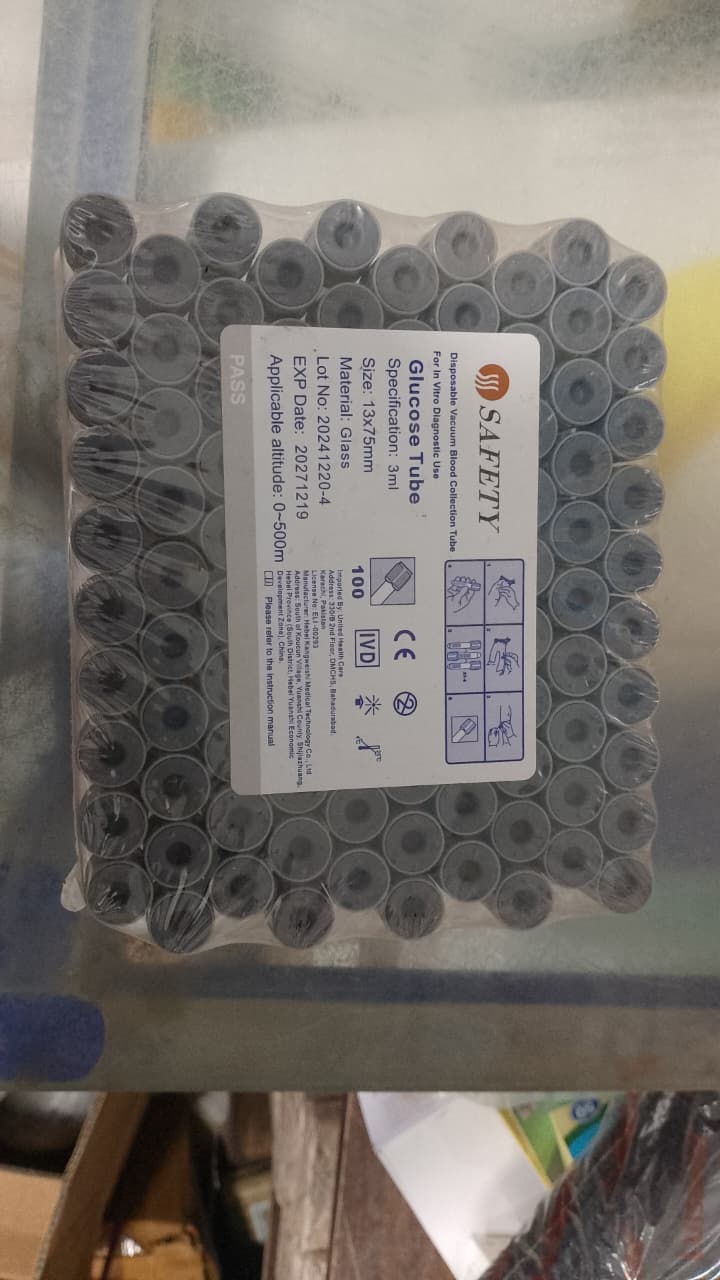 Safety Grey Blood Collection Tube �Glucose Test Tube 3ML, Secure Sample Collection for Laboratory Use
