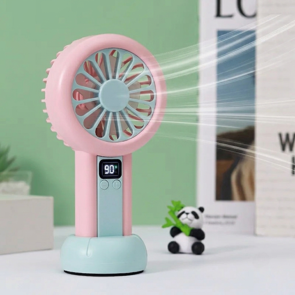 LED Digital Display Rechargeable Mini Fan �Portable USB Handheld Fan with 100-Speed Control, Real-Time Battery Indicator | Random Color