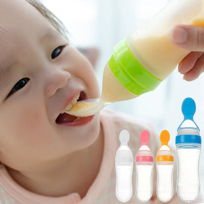Baby Spoon Feeder | 90ml Silicone Feeding Bottle with Spoon | Infant & Toddler Food Supplement Bottle