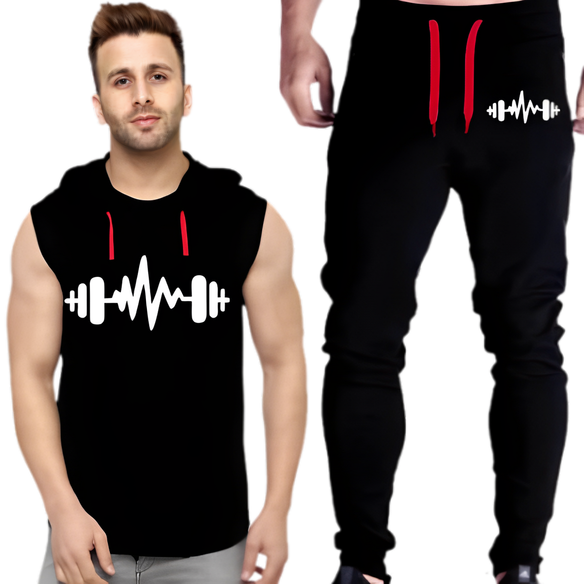 Black Vinyl Dumble Printed Gym Summer Hooded – photo 1
