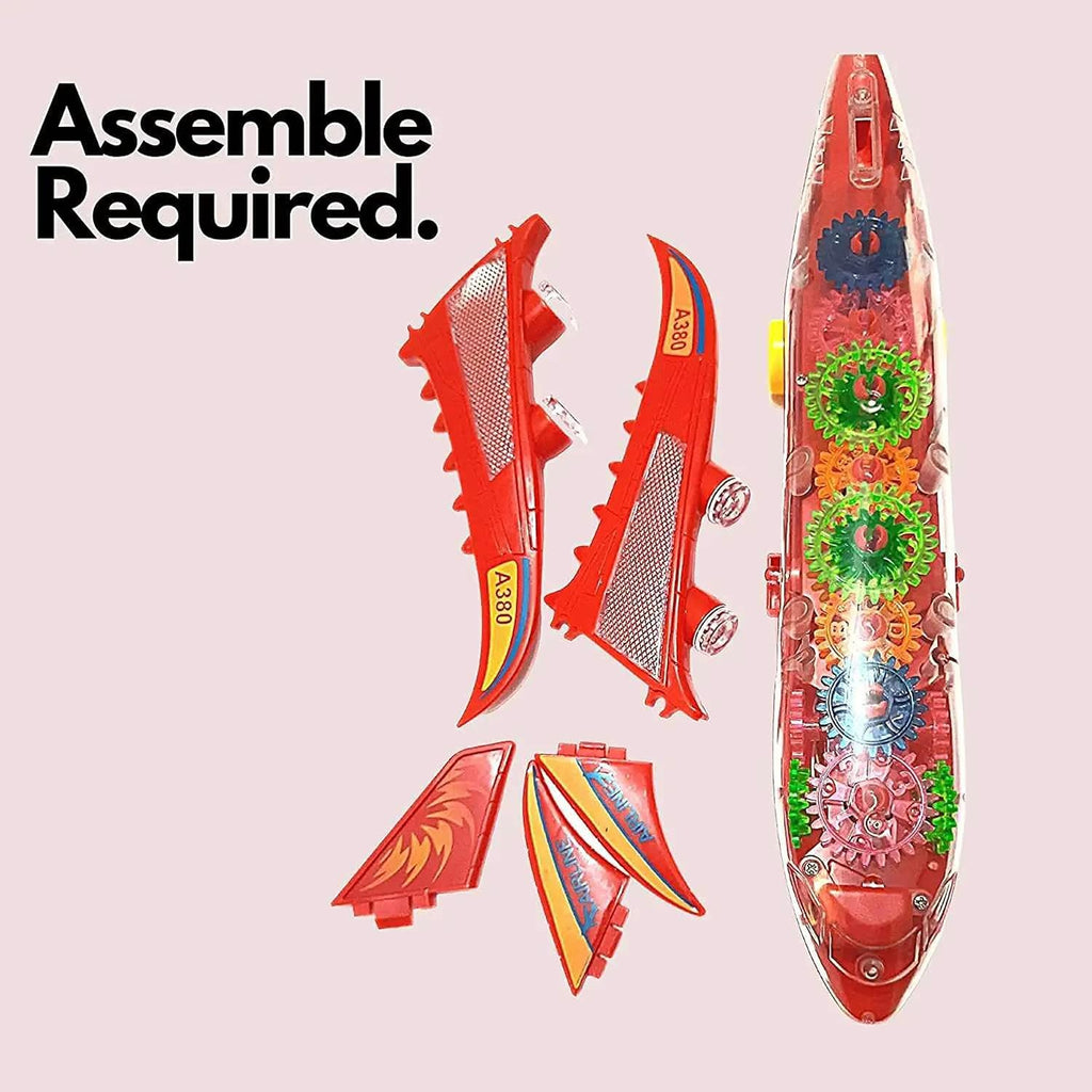 New Trending Transparent Gear Plane Toy �Light Mode, Music, Bump-and-Go Action, 45?46 cm, Battery Operated, for Kids Ages 3 and Up