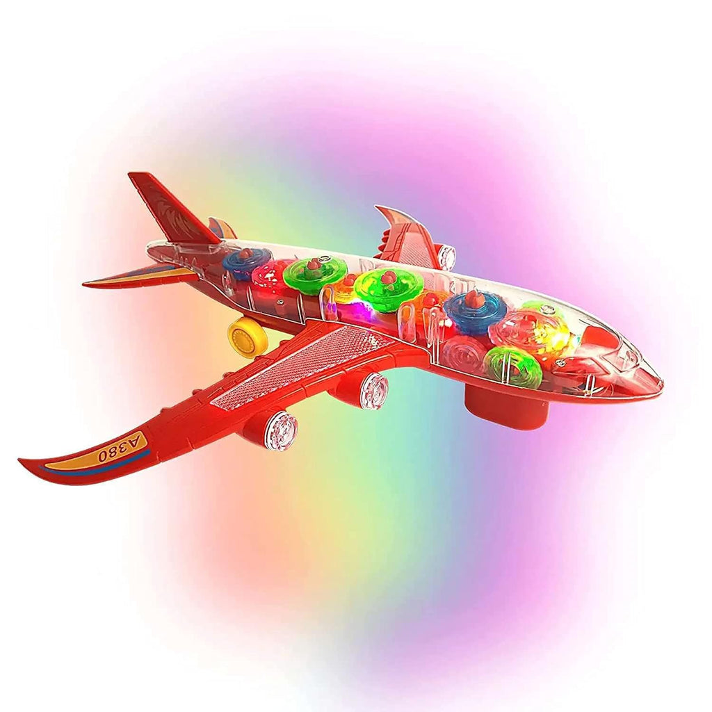 New Trending Transparent Gear Plane Toy �Light Mode, Music, Bump-and-Go Action, 45?46 cm, Battery Operated, for Kids Ages 3 and Up