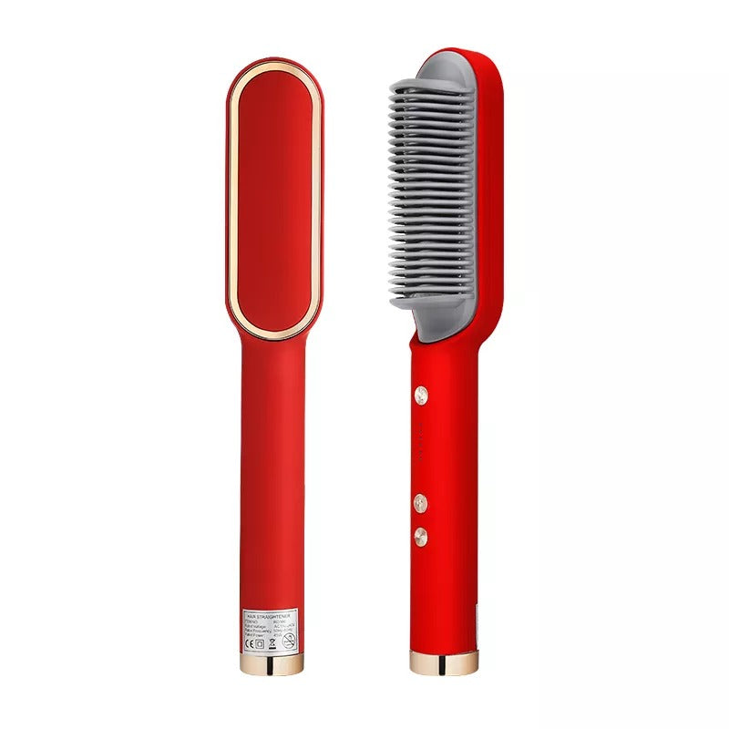 Hair Straightener Iron Brush Straight Hair Comb 2-in-1 Hair Straightener Curling Professional Styling Brush Hair Curler &amp; Straightener For Women (Random Color)