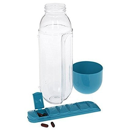 2-in-1 Medicine Organizer with Water Bottle �7 Days Pill Box, 600ml BPA-Free Drinking Bottle, Removable Cup, Compact Travel Pill Planner for Kids, Adults &amp; Elderly