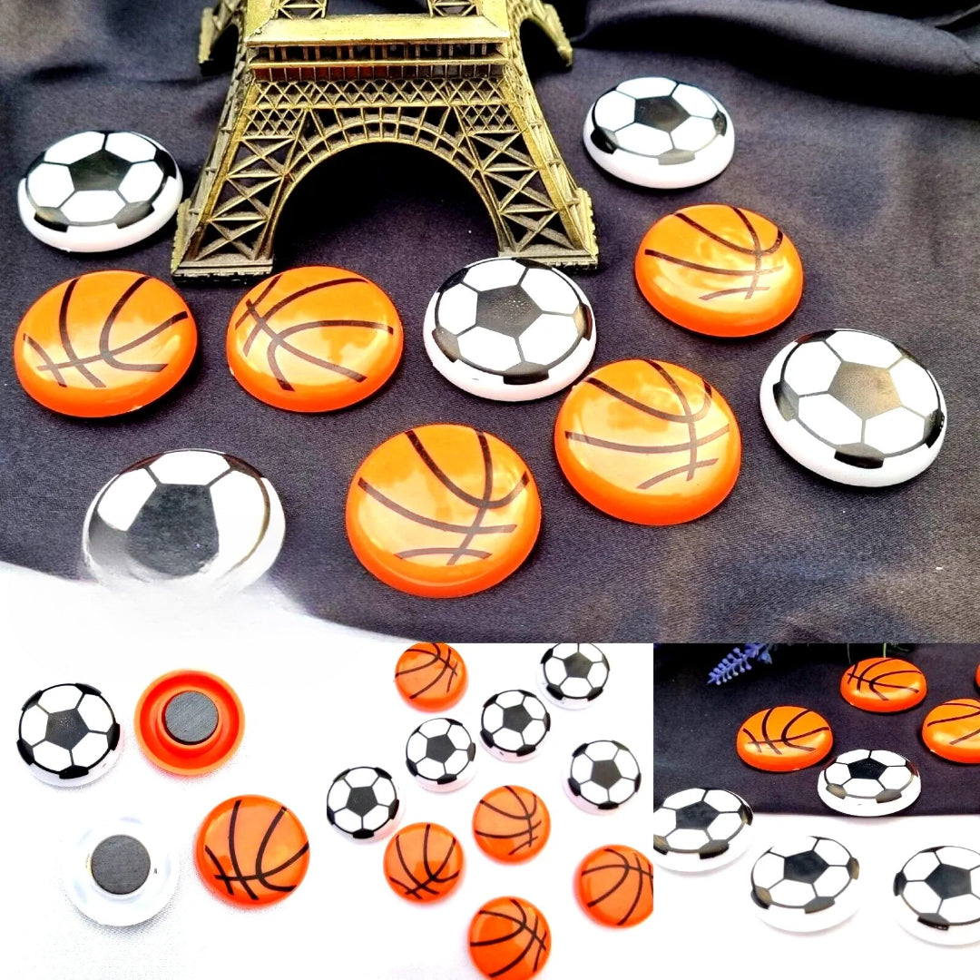 Basketball &amp; Football Refrigerator Magnets �Set of 10 Durable Sports-Themed Decorative Magnets (1.5 x 1.5 Inches)