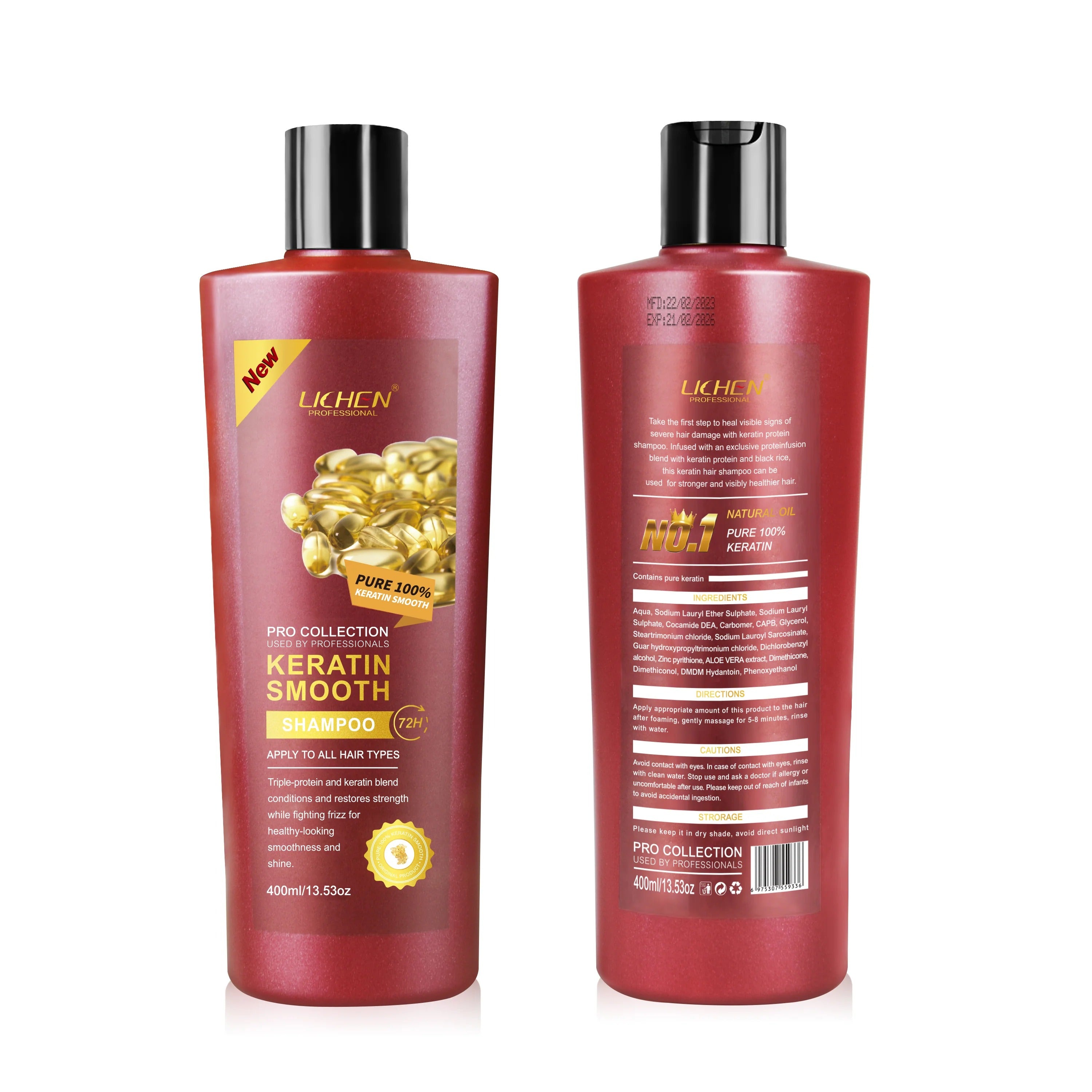 Pack Of 01 - Lichen Professional Shampoo Set 400ml �Keratin, Rice Water, Coconut, Peppermint, Red Onion, Argan Oil - Keratin Smooth Shampoo
