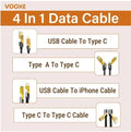 4 in 1 Data Cable �USB-C & Lightning Connectors, Braided Durable Design, Fast Charging &amp; Data Transfer, Black with Yellow Connectors (Without Box)