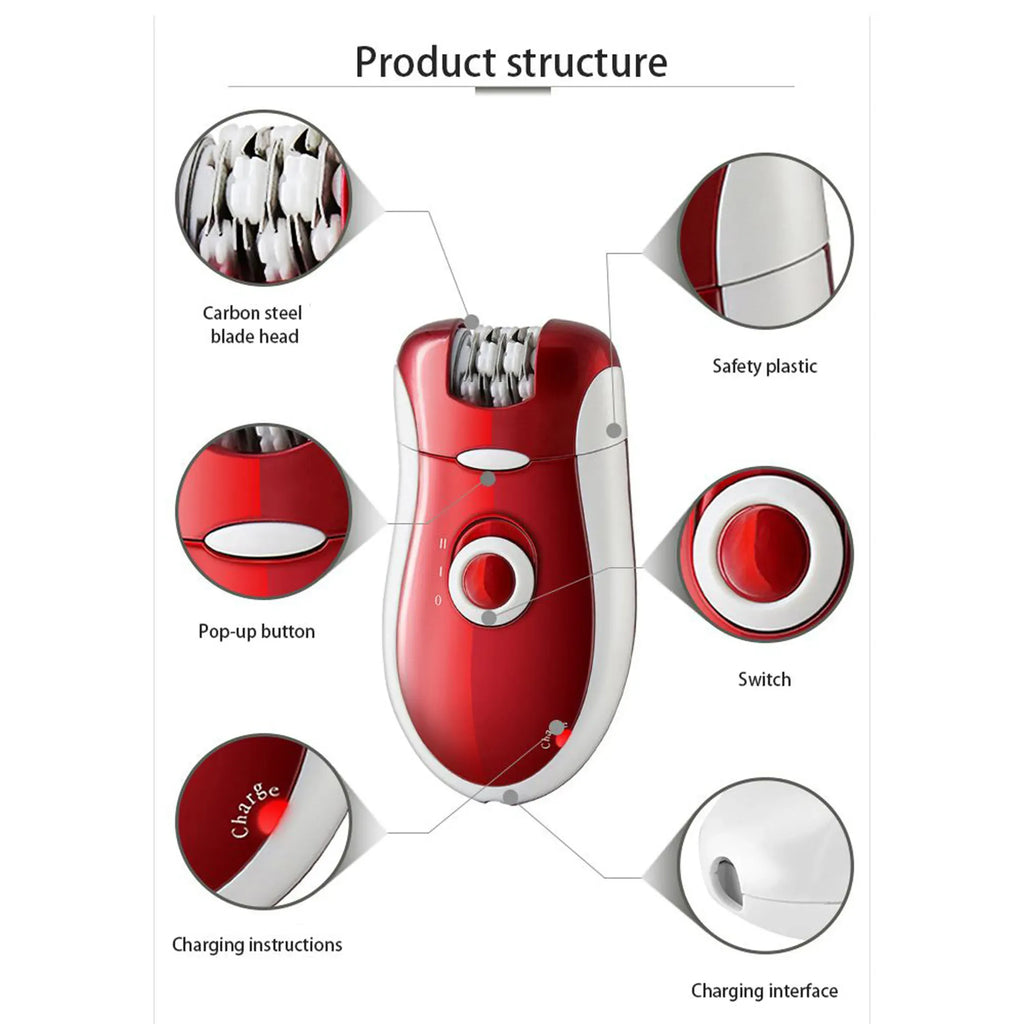 Kemei KM-3068 - Rechargeable 3-in-1 Epilator Hair Removal Device for Women �Electric Shaver &amp; Trimmer Set with Multiple Heads, Smooth Skin Care Tool for Face, Arms, Legs &amp; Sensitive Areas