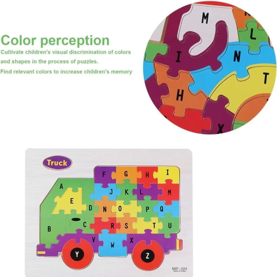 Wooden Alphabet Puzzle Board �Premium A-Z English Letters Learning Toy for Kids, Early Literacy, Cognitive Development, and Creative Play