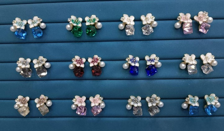 Crystal Flower Korean Earrings �Elegant Floral Design | Crafted To Perfection With Dazzling Crystal Petals That Catch Every Light Beautifully - PJT986 - Blue