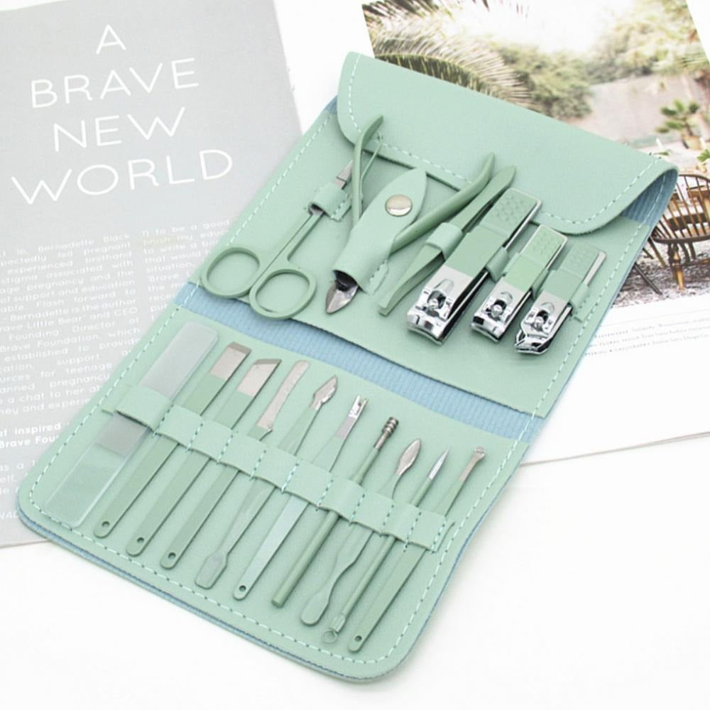 16-Piece Manicure &amp; Pedicure Kit �Premium Stainless Steel Nail Care Set for Hand, Foot &amp; Facial Grooming | Travel-Friendly Case Included | 16 Pcs Nail Care Set | Beauty Essentials Set ( Random Color )