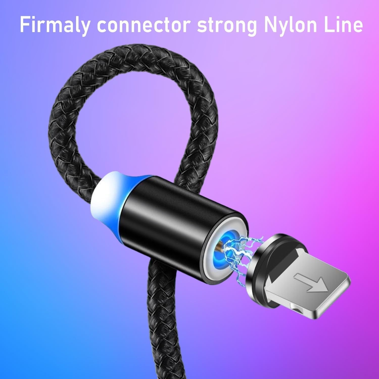 3-in-1 Magnetic Fast Charging Cable | Micro USB, Type-C &amp; iPhone | 360? Rotation | LED | 3A | Nylon Braided | Magnetic Charging Cables For Android &amp; IOS | Charging Cable For Mobile Phone ( Random Color )