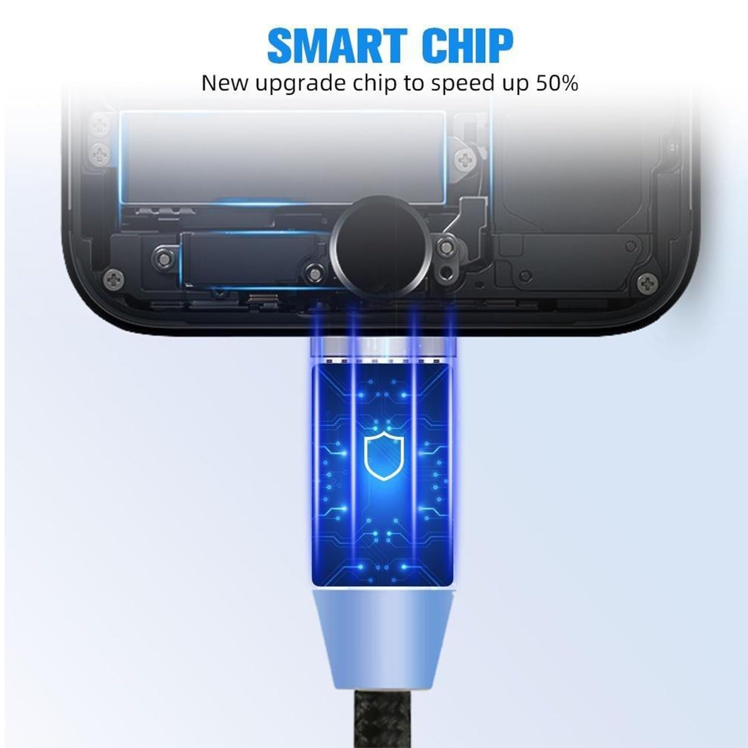 3-in-1 Magnetic Fast Charging Cable | Micro USB, Type-C &amp; iPhone | 360? Rotation | LED | 3A | Nylon Braided | Magnetic Charging Cables For Android &amp; IOS | Charging Cable For Mobile Phone ( Random Color )