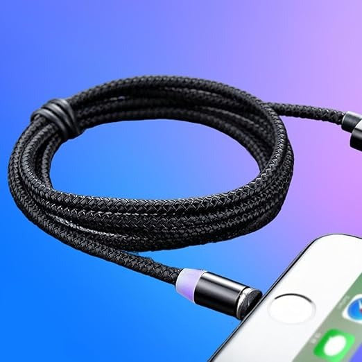 3-in-1 Magnetic Fast Charging Cable | Micro USB, Type-C &amp; iPhone | 360? Rotation | LED | 3A | Nylon Braided | Magnetic Charging Cables For Android &amp; IOS | Charging Cable For Mobile Phone ( Random Color )