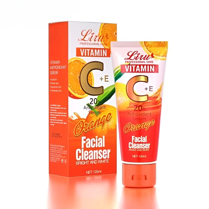 Liru Orange Facial Cleanser 120ml | Professional Care with Vitamin C+E &amp; Orange Extract for Brightening, Deep Cleansing &amp; Daily Skincare