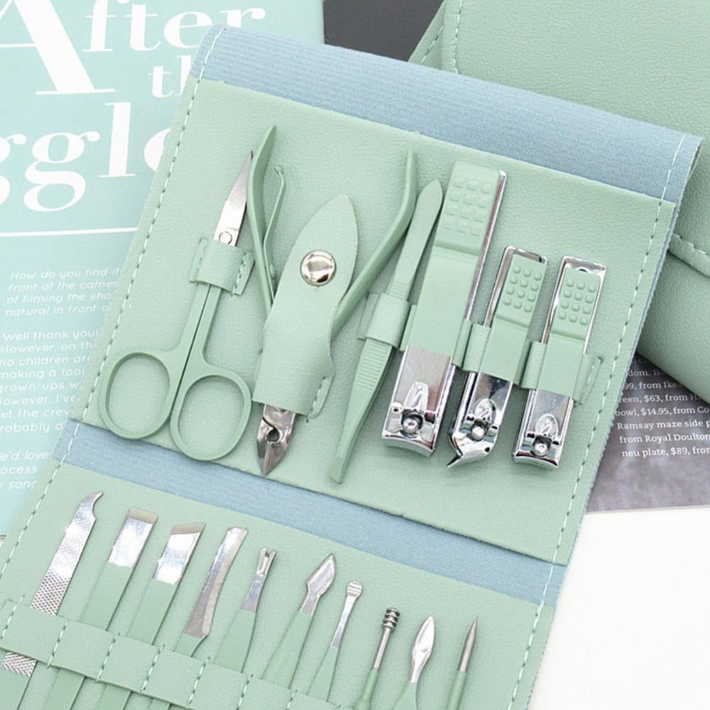 16-Piece Manicure &amp; Pedicure Kit �Premium Stainless Steel Nail Care Set for Hand, Foot &amp; Facial Grooming | Travel-Friendly Case Included | 16 Pcs Nail Care Set | Beauty Essentials Set ( Random Color )