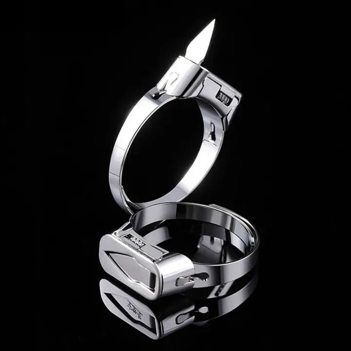 Stainless Steel Self-Defense Ring with Hidden Blade �Adjustable Mini Knife Ring for Personal Safety �Wearable Concealed Protection Tool for Men &amp; Women