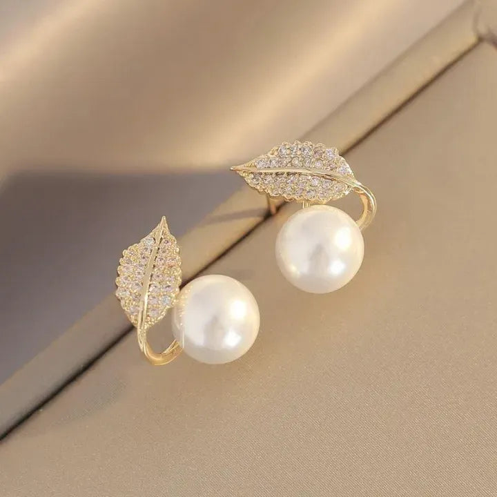 Leaf Pearl Earrings - Classy and Feminine Jewelry for Daily &amp; Party Wear - Studs For Girls And Womens - SILVER