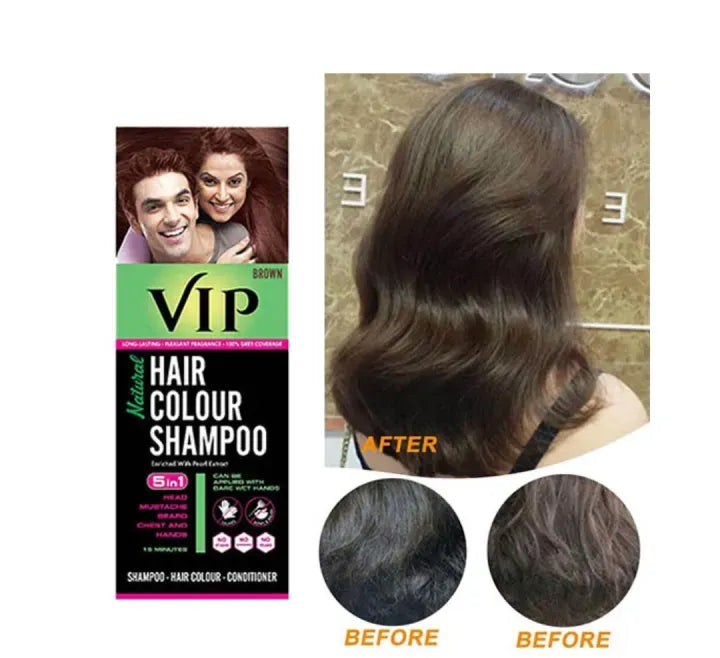 5-in-1 Hair Colour Shampoo Brown �Natural Ammonia-Free Hair Dye for Hair, Beard, Moustache &amp; Body Hair (180ml) - Black