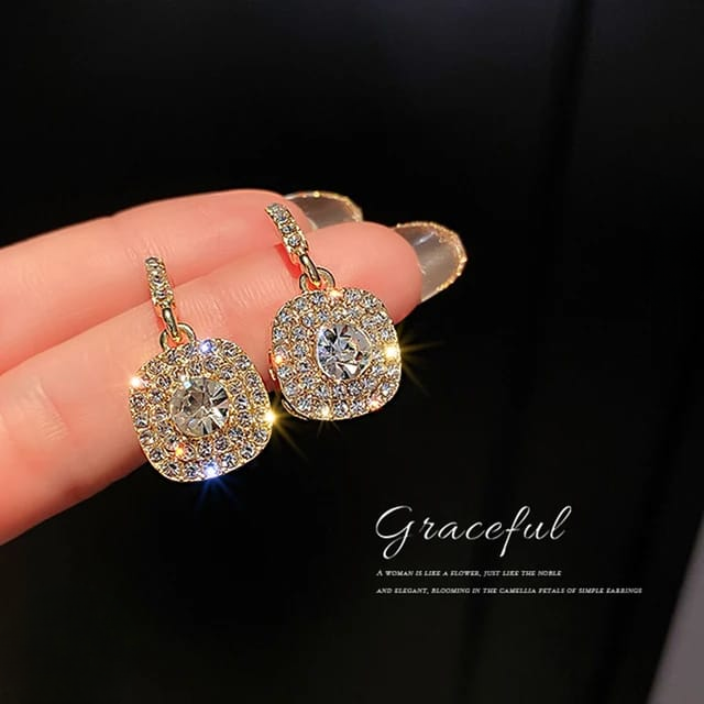PJT-990 beautifull Sparkling Korean Zircon Earrings �Chic &amp; Timeless Design Available In Golden And Silver Color - Golden