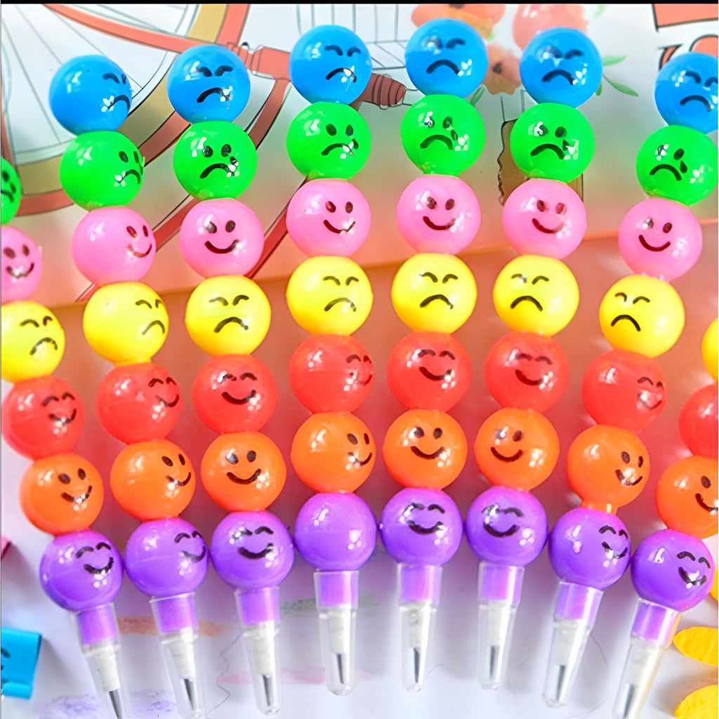 4 Pcs Smiley Cartoon Stationery Pencils �Fun Rainbow Pens with Cute Funny Faces for Kids, Students, and Gifts (Random Color)
