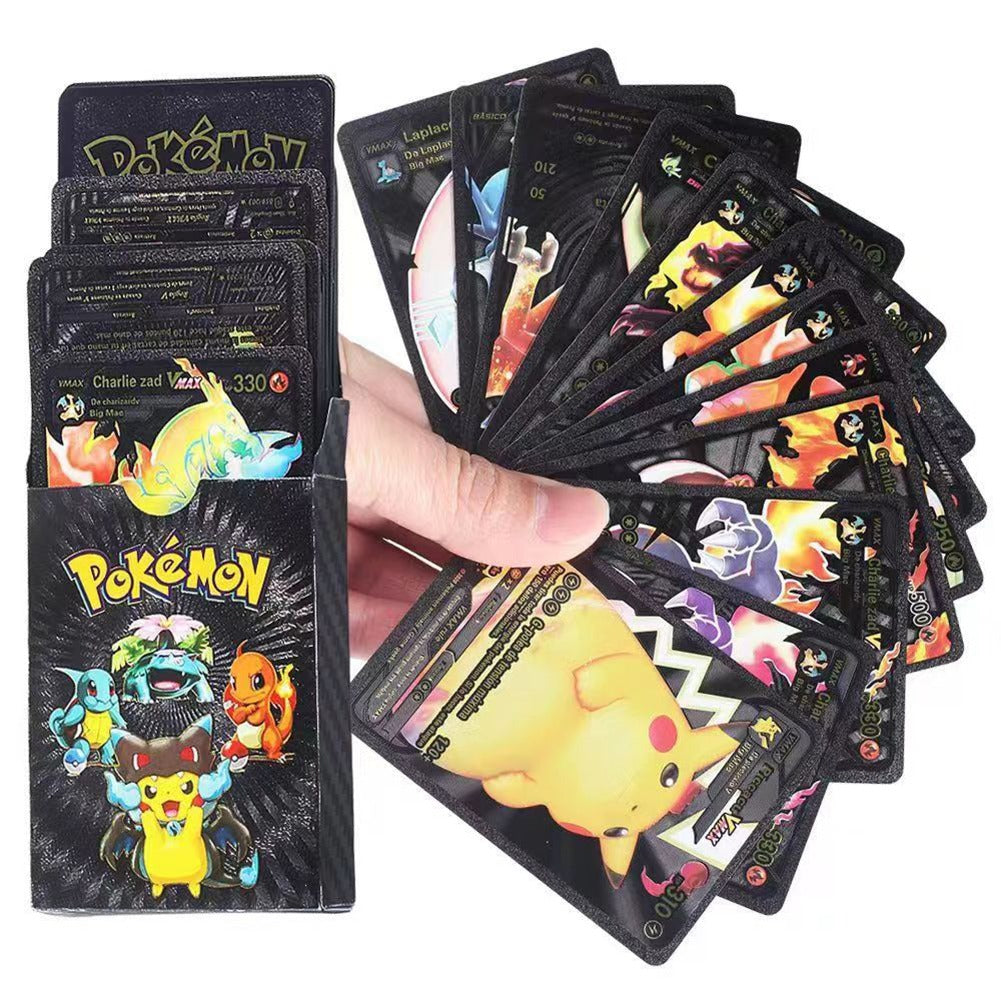 Pokemon Plastic Cards Collection Box �52 Cards per Pack | 3D Pokemon Trading Cards | Durable Plastic Cards | Gold, Black &amp; Silver Color Options | Premium Collector? Edition Gift Set - Black