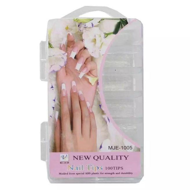 100 Pcs Fake Nails Set �White ABS Plastic Nail Tips, Durable &amp; Easy-to-Apply, Smooth Finish for DIY Nail Art &amp; Professional Salon Manicure