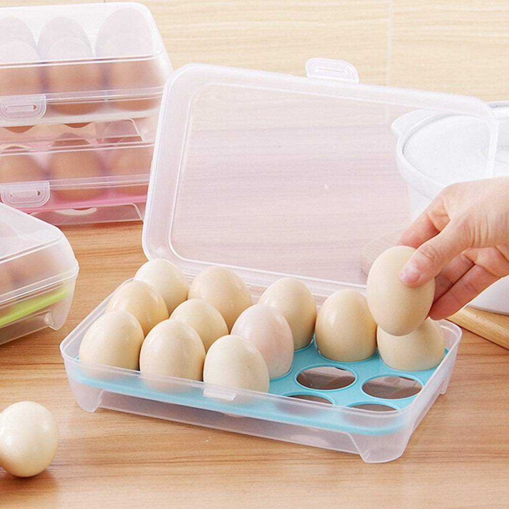 15-Grid Egg Storage Container �BPA-Free Plastic Refrigerator Organizer with Lockable Lid