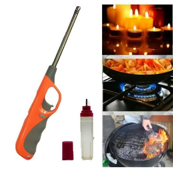 Electronic Refillable Gas Lighter for Kitchen, Stove, Candle, Camping, and Outdoor Use �Durable Butane Ignition with Easy Refill Design, Portable and Eco-Friendly Multipurpose Flame Lighter for Cooking, Grills, Fireplaces, and Travel (Random Color)