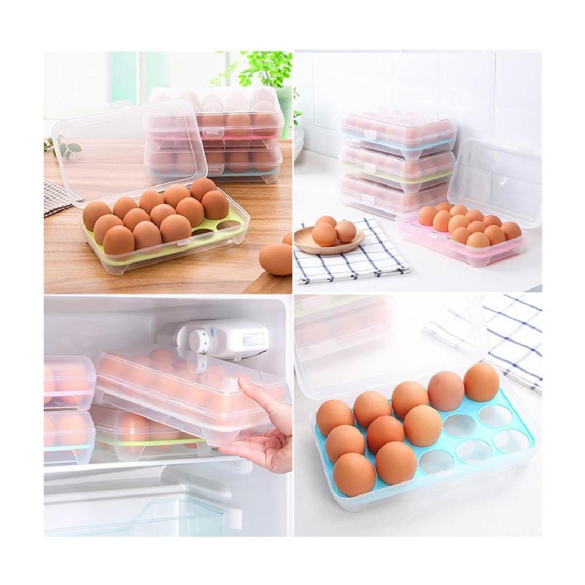 15-Grid Egg Storage Container �BPA-Free Plastic Refrigerator Organizer with Lockable Lid