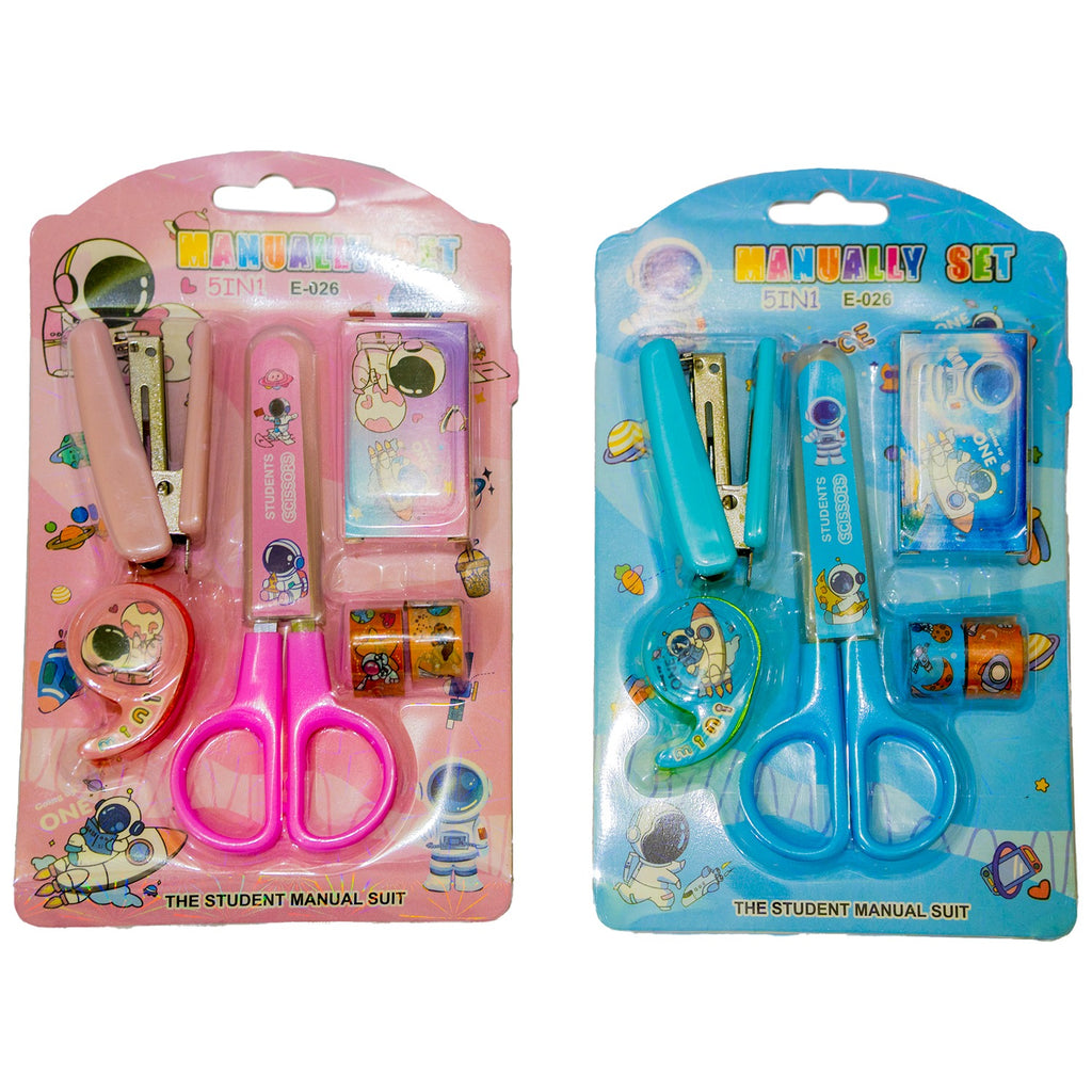 Space-Themed Stationery Set for Students and Office Use �6-Piece Desk Organizer Kit with Stapler, Staple Pins, Scissors, Mini Washi Tapes, and Tape Dispenser �Creative Back-to-School and Gift Set (Random Color)