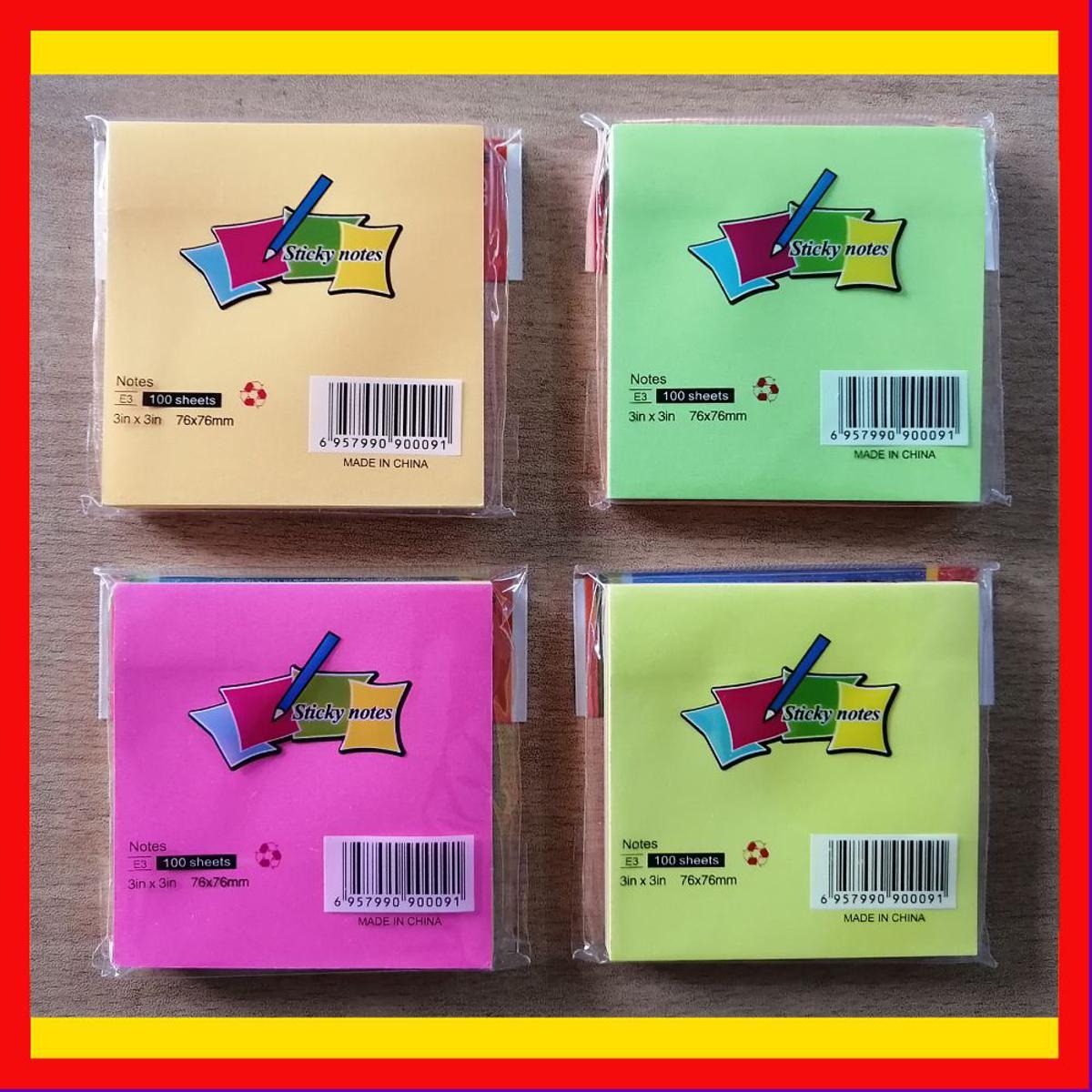 3x3 Inches Sticky Notes Pack �100 Sheets Per Pad, Strong Adhesive Backing, Easy to Write On, Peel-Off Convenience, Perfect for Home, Office, and School Use (Random Color)