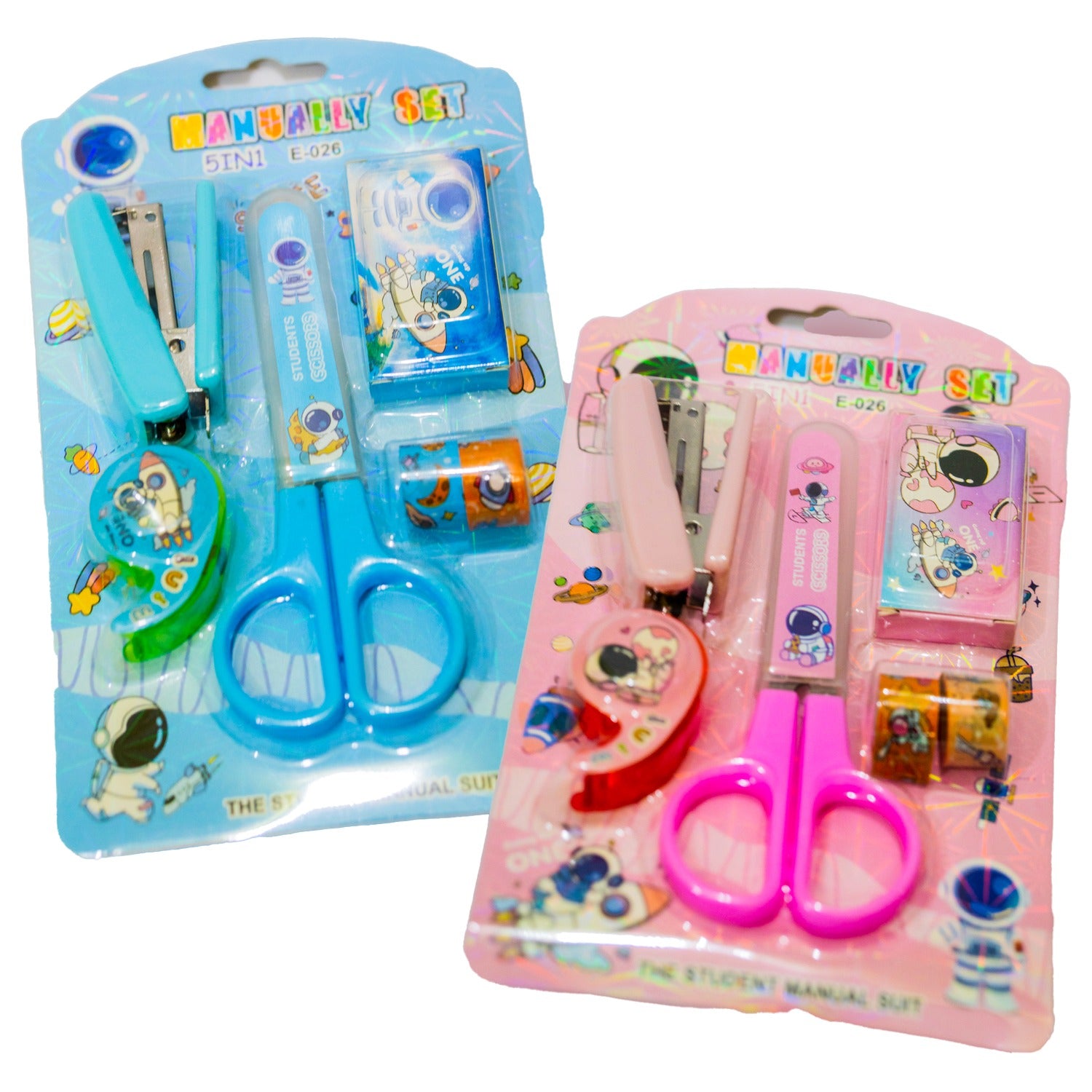 Space-Themed Stationery Set for Students and Office Use �6-Piece Desk Organizer Kit with Stapler, Staple Pins, Scissors, Mini Washi Tapes, and Tape Dispenser �Creative Back-to-School and Gift Set (Random Color)