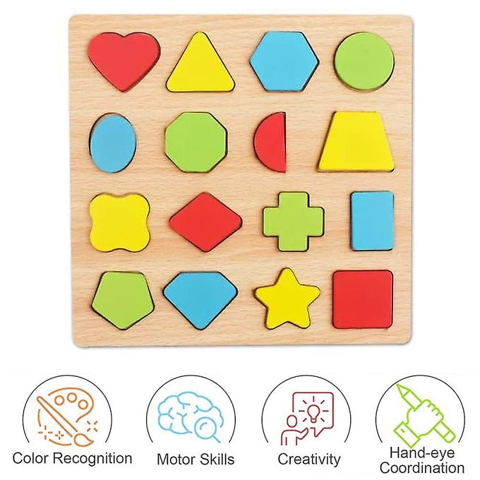 Colorful Geometric Shapes Wooden Cognitive Board Puzzle �Educational Learning Toy for Kids (1� Years, Safe &amp; Durable)